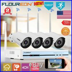 1080P 4CH WiFi Security Camera System Wireless Outdoor IP CCTV Video NVR Kit US