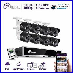 1080P HD Video 8CH 1080P DVR Home IR Security Camera System H. 264+ CCTV 2TB