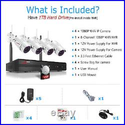 1080P Security Camera System Outdoor Wireless 8CH NVR with 1TB HDD Recorder CCTV