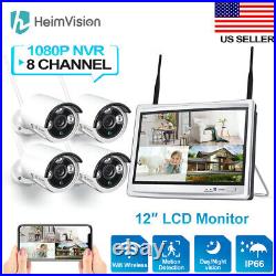 1080P Wireless CCTV Security Camera System 8CH NVR WiFi 12'' Monitor Kit Outdoor