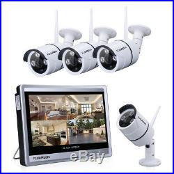 12 LCD 4CH 1080P WIFI NVR Wireless IP66 CCTV Home Security Video Camera System
