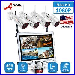 12Monitor 8CH NVR Wireless Camera Security System Home Outdoor CCTV 1080P 1TB