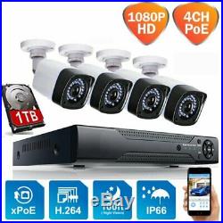 1TB 1080P 4CH HD Security Camera System Wired Outdoor CCTV Home WiFi NVR Kits