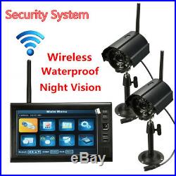 2 Wireless CCTV Camera & 7 LCD Monitor DVR Motion Detect Home Security System