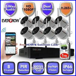 2 way Audio 1080P HD 8CH DVR Outdoor CCTV Home Security Camera System WiFi
