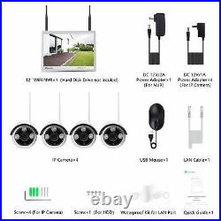 3MP 8CH NVR Wireless Outdoor Security Camera System IP WiFi CCTV with 12 Monitor