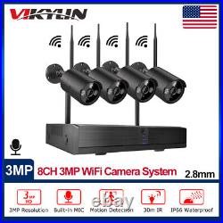 3MP Audio Outdoor Wireless Security WiFi Camera System CCTV POE 8CH Wifi NVR Kit