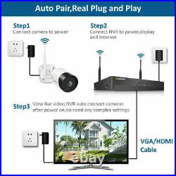 3MP HD Wireless Security IP Camera System Kit Outdoor WiFi 8CH NVR Audio CCTV