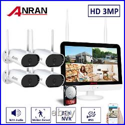 3MP Wireless Security Camera System Outdoor Home Audio Wifi CCTV 12''Monitor 1TB