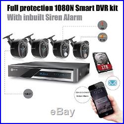 4CH 1080P AHD DVR Smart Alarm Home CCTV Security System Camera with PIR+Siren 1TB