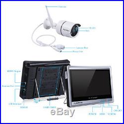 4CH 1080P WIFI NVR 12 LCD Monitor+720P Wireless IR CCTV Security IP Camera KIT