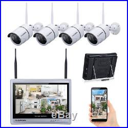 4CH 1080P WIFI NVR 12 LCD Monitor+720P Wireless IR CCTV Security IP Camera KIT