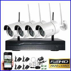 4CH Wireless 1080P NVR Indoor Outdoor WIFI CCTV Security Camera System Kit 12V