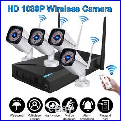 4CH Wireless 1080P NVR Outdoor IR WIFI IP Camera CCTV Security Alarm System APP