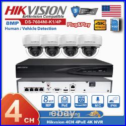 4K 8MP 4CH Hikvision CCTV System Kit 4PoE Dome IP Camera Home Security MIC Lot