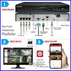 4K 8MP 4CH Hikvision CCTV System Kit 4PoE Dome IP Camera Home Security MIC Lot