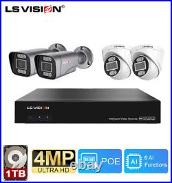 4MP 4CH NVR Security Camera System Outdoor CCTV Kit Night Vision 2K AI Detection