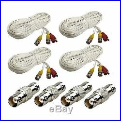 4x 50ft Video Power Security Camera Extension Cable Wire for CCTV Camera System