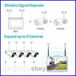 5MP Wireless CCTV Security Camera System 1080P 8CH NVR/DVR 12'' Monitor Outdoor