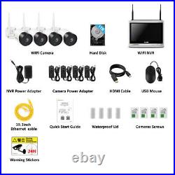5MP Wireless Security Camera System Outdoor Home Wifi 12'' Monitor 1TB NVR CCTV