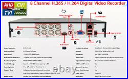 8 Ch H. 264 H. 265 HD TVI AHD CVI Security Camera Digital Video DVR Recorder 1TB