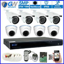 8 Channel DVR (8) 5MP 1920p CCTV Varifocal Security Camera System 2TB