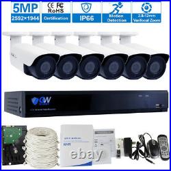 8 Channel NVR 6 x 5MP Varifocal IP PoE Security Camera System 196FT IR 4TB HDD