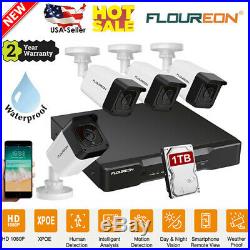 8CH 1080P XPOE Video Recorder Surveillance Cameras CCTV Security System+1TB HDD