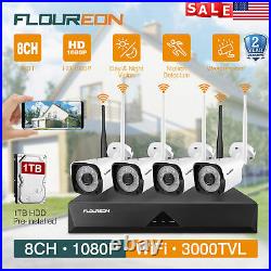 8CH Wireless 1080P NVR Outdoor Home WIFI Camera CCTV Security System Kit 1TB HDD
