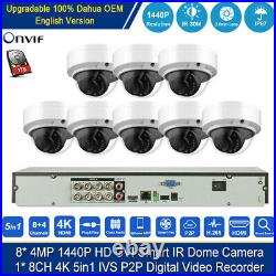8MP 4K 8CH DVR + 4MP CCTV HD IR Dome Security System Camera Night Vision Onvif