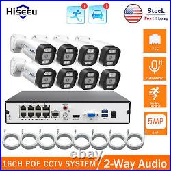 8PCS 5MP 16CH NVR Outdoor PoE Security Camera CCTV System Kit Mic With 3TB HDD