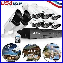 A-ZONE 8CH 1080P DVR AHD Security Camera System Home Outdoor CCTV with 2TB HDD
