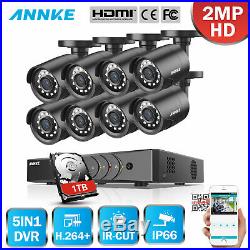 ANNKE CCTV 1080P Lite 5in1 8CH DVR 2MP IR Outdoor Security TVI Camera System 1TB