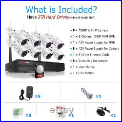 ANRAN 1080P CCTV 8CH NVR Security Camera System Wireless Outdoor WiFi 2TB Kits