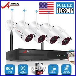 ANRAN 1080P Security Camera System Wireless WIFI 8CH NVR 4 6PCS Outdoor 1/2TB HD