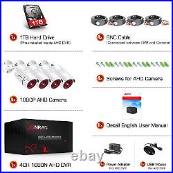 ANRAN CCTV 4CH 1080p Security Camera System Outdoor Hybrid All-in-One DVR 1TB HD