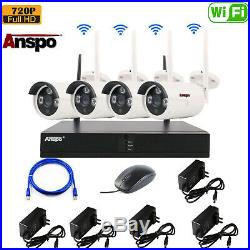 Anspo 4CH NVR Wifi Wireless CCTV Camera Outdoor Surveillance Security System US