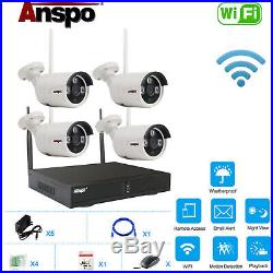 Anspo 4CH Wireless 1080P NVR Outdoor Home WIFI Camera CCTV Security System Video