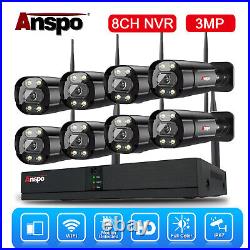 Anspo 8CH 3MP Full Color WithAudio WIFI Security IP Camera System NVR Outdoor CCTV