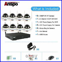 Anspo 8CH HD 1080P WiFi NVR 2MP Dome Wireless Security Camera Home CCTV System