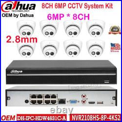 Dahua Security CCTV System 6MP OEM IPC-HDW4631C-A 8CH 8POE NVR2108HS-8P-4KS2 lot