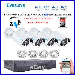 Eyes. Sys 1TB HDD 4CH POE NVR 4PCS AUDIO 36IR CCTV 3MP Camera Security System
