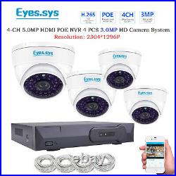Eyes. Sys 4PCS 3MP 23041296P 48LED Vandal DOME HD Camera PoE NVR Security system