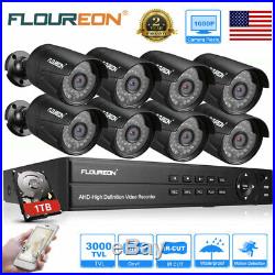 FLOUREON 1080N AHD DVR + 8X 3000TVL 1080P IR-CUT Camera CCTV Security Kit 1TB US