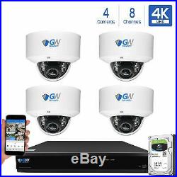 GW 8CH Security Camera System DVR (4) 8MP CCTV 2.8-12mm Varifocal 4K Dome Camera