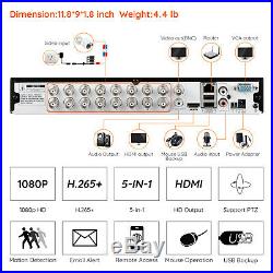 H. 265+ 16 Channel 5-in-1 1080p DVR Security Camera System 12pcs 2MP CCTV Camera
