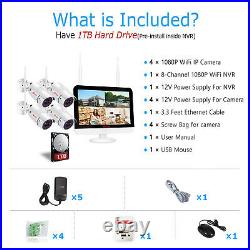 HD 2MP WIFI Wireless Security Camera CCTV System 8CH NVR Set with 12Monitor 1TB