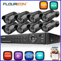 HD 8CH 1080P DVR 3000TVL Outdoor Home Surveillance Security Camera System Kit