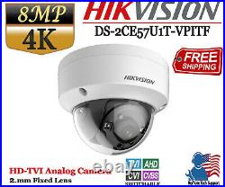 HIKVISION 8MP 4K TurboHD Analog TVI CVI CCTV Vandal Resistant Dome Camera 2.8mm