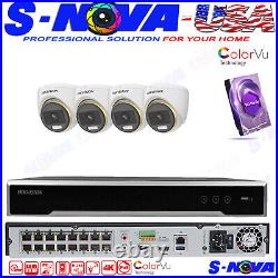 Hikvision 4K 16CH Security CCTV System POE Full Color NVR 2MP ColorVu Camera Lot